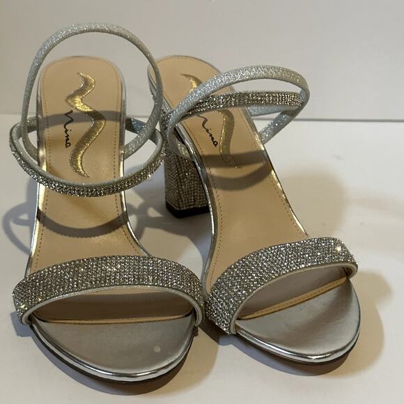 Nina Slingback Heels Silver Metallic Size 8.5 M  MRSP $99 Worn Once No Box - Picture 5 of 8